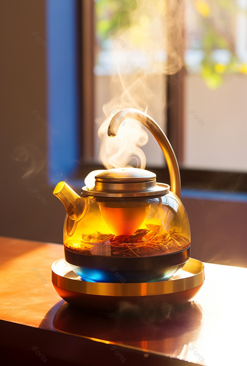 一壶煮开的冒着热气的茶禅意,高清,摄影图,摄影图片,图片大全,摄影图免费下载